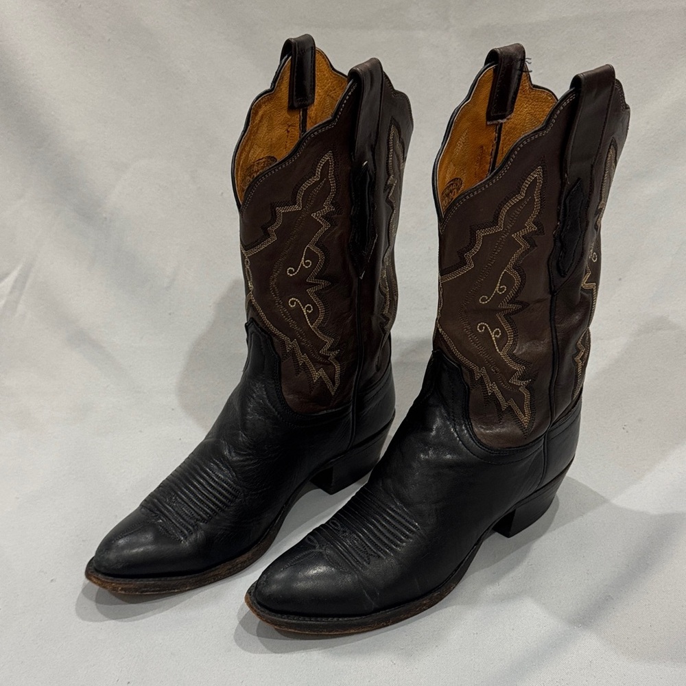 Lucchese 2000 Series M-8C / W-10 Black Brown Leather Western Cowboy Boots